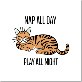 Bengal Cat Nap all Day, Play all Night Posters and Art